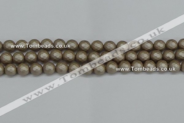 CSB1905 15.5 inches 14mm faceted round matte shell pearl beads