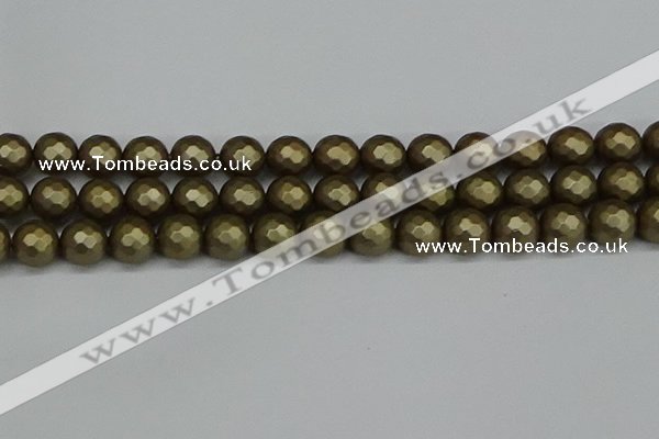 CSB1913 15.5 inches 10mm faceted round matte shell pearl beads