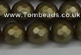 CSB1914 15.5 inches 12mm faceted round matte shell pearl beads