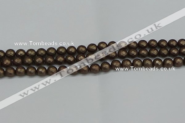 CSB1922 15.5 inches 8mm faceted round matte shell pearl beads