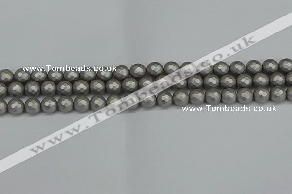 CSB1952 15.5 inches 8mm faceted round matte shell pearl beads