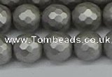 CSB1955 15.5 inches 14mm faceted round matte shell pearl beads