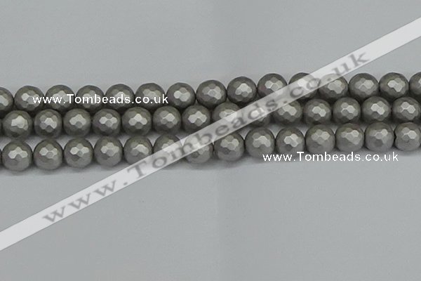 CSB1955 15.5 inches 14mm faceted round matte shell pearl beads