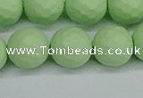 CSB1995 15.5 inches 14mm faceted round matte shell pearl beads