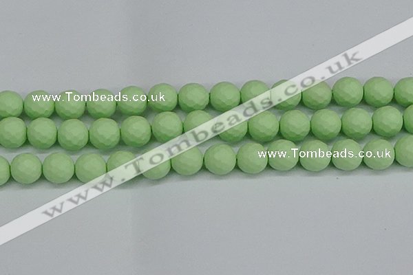 CSB1995 15.5 inches 14mm faceted round matte shell pearl beads