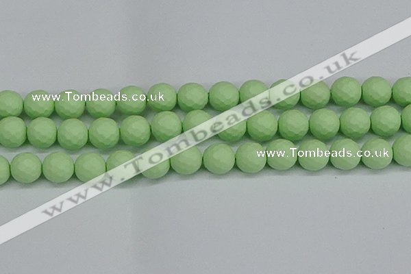 CSB1995 15.5 inches 14mm faceted round matte shell pearl beads