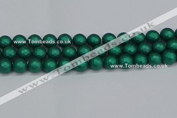 CSB2005 15.5 inches 14mm faceted round matte shell pearl beads