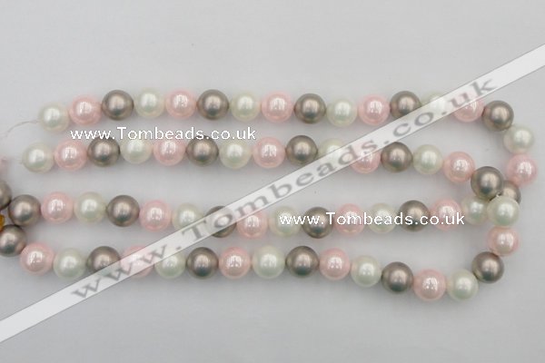 CSB356 15.5 inches 12mm round mixed color shell pearl beads