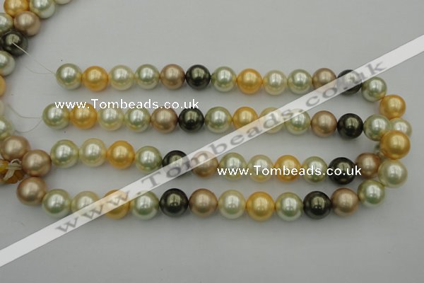 CSB374 15.5 inches 14mm round mixed color shell pearl beads