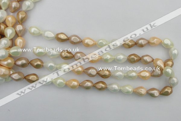 CSB415 12*15.5mm faceted teardrop mixed color shell pearl beads