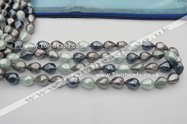 CSB417 12*15.5mm faceted teardrop mixed color shell pearl beads