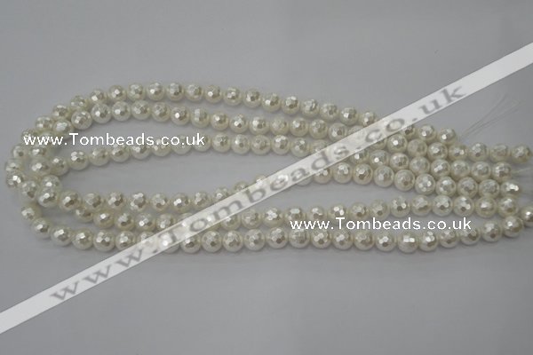 CSB450 15.5 inches 6mm faceted round shell pearl beads