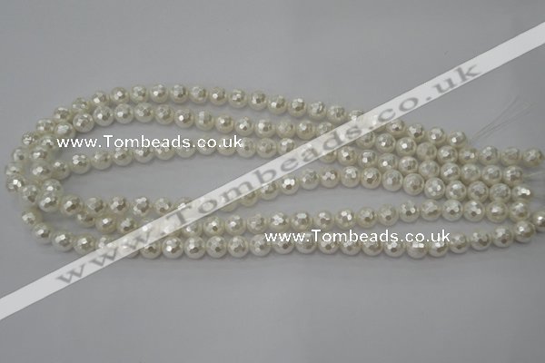 CSB451 15.5 inches 8mm faceted round shell pearl beads