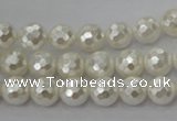 CSB452 15.5 inches 10mm faceted round shell pearl beads