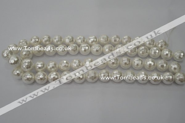 CSB453 15.5 inches 12mm faceted round shell pearl beads