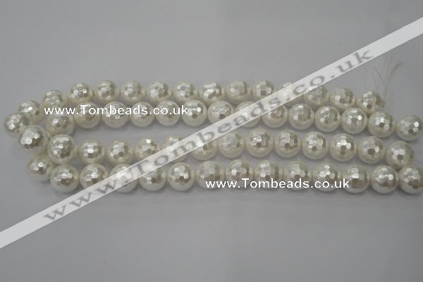 CSB454 15.5 inches 14mm faceted round shell pearl beads