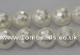 CSB455 15.5 inches 16mm faceted round shell pearl beads