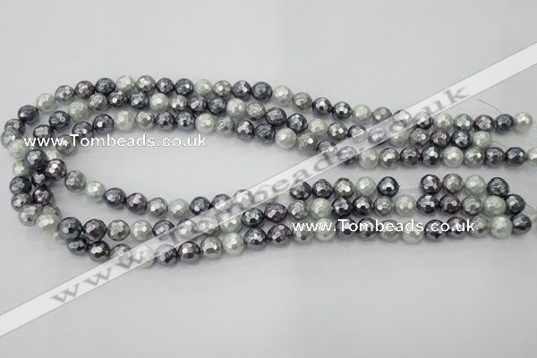 CSB460 15.5 inches 8mm faceted round mixed color shell pearl beads