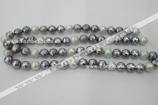 CSB461 15.5 inches 10mm faceted round mixed color shell pearl beads