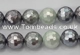 CSB462 15.5 inches 12mm faceted round mixed color shell pearl beads