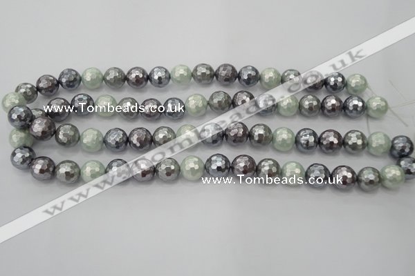 CSB462 15.5 inches 12mm faceted round mixed color shell pearl beads