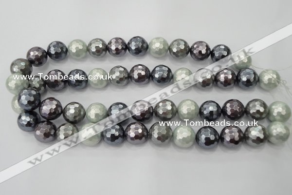 CSB463 15.5 inches 14mm faceted round mixed color shell pearl beads