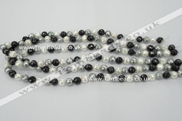 CSB470 15.5 inches 8mm faceted round mixed color shell pearl beads