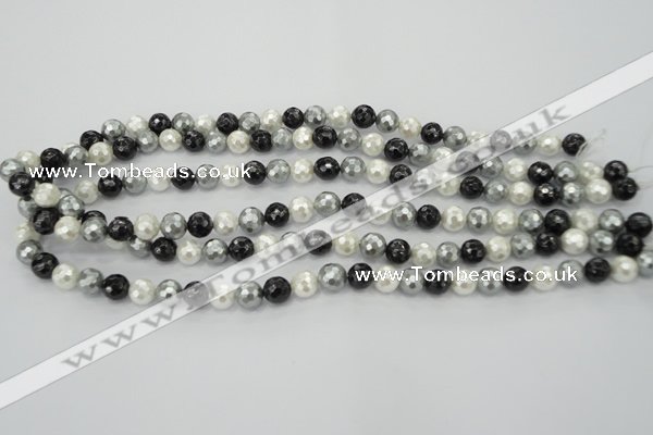 CSB471 15.5 inches 10mm faceted round mixed color shell pearl beads
