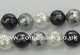 CSB472 15.5 inches 12mm faceted round mixed color shell pearl beads