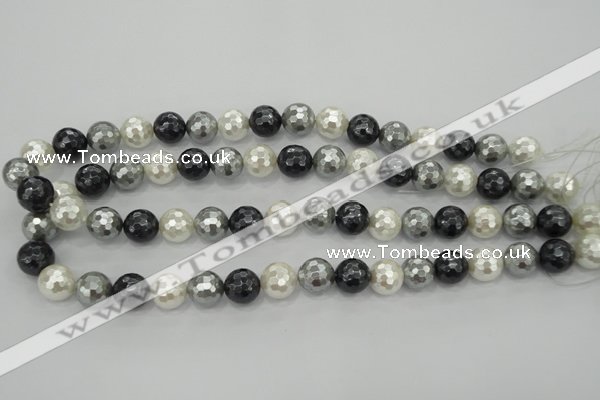 CSB472 15.5 inches 12mm faceted round mixed color shell pearl beads