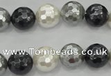 CSB473 15.5 inches 14mm faceted round mixed color shell pearl beads