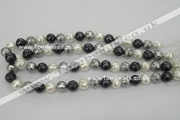 CSB473 15.5 inches 14mm faceted round mixed color shell pearl beads