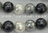 CSB474 15.5 inches 16mm faceted round mixed color shell pearl beads