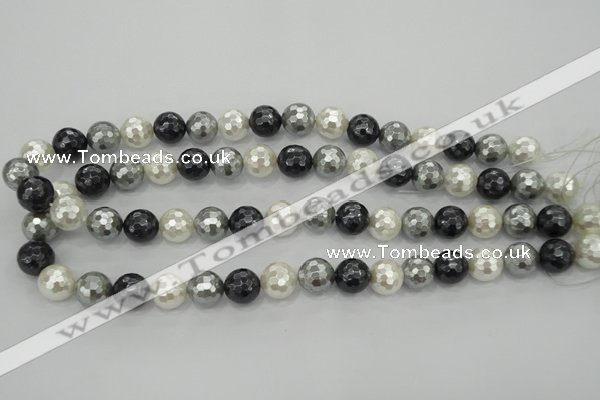 CSB474 15.5 inches 16mm faceted round mixed color shell pearl beads