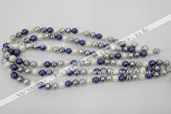 CSB480 15.5 inches 8mm faceted round mixed color shell pearl beads