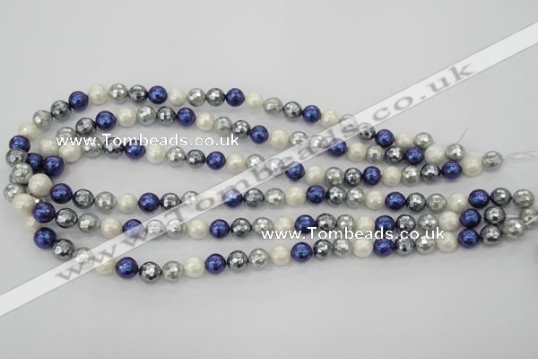 CSB481 15.5 inches 10mm faceted round mixed color shell pearl beads