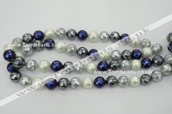 CSB482 15.5 inches 12mm faceted round mixed color shell pearl beads