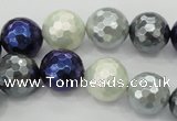 CSB483 15.5 inches 14mm faceted round mixed color shell pearl beads