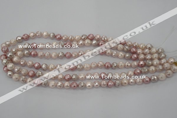 CSB490 15.5 inches 8mm faceted round mixed color shell pearl beads