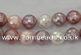 CSB491 15.5 inches 10mm faceted round mixed color shell pearl beads