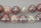 CSB492 15.5 inches 12mm faceted round mixed color shell pearl beads