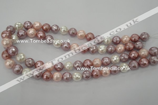 CSB493 15.5 inches 14mm faceted round mixed color shell pearl beads