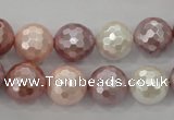 CSB494 15.5 inches 16mm faceted round mixed color shell pearl beads