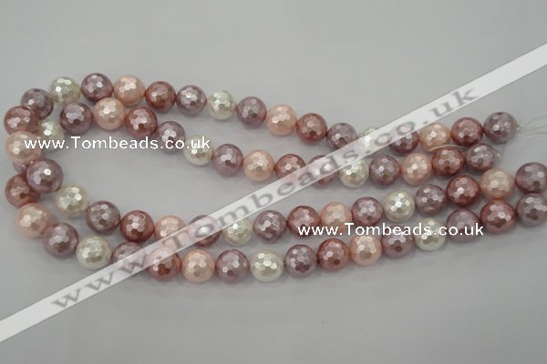 CSB494 15.5 inches 16mm faceted round mixed color shell pearl beads