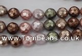 CSB500 15.5 inches 8mm faceted round mixed color shell pearl beads