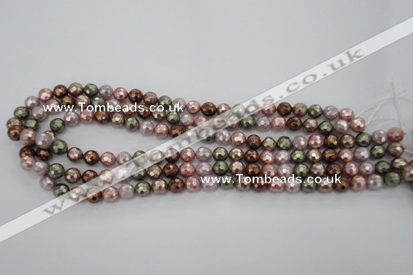 CSB500 15.5 inches 8mm faceted round mixed color shell pearl beads