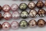 CSB501 15.5 inches 10mm faceted round mixed color shell pearl beads