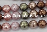 CSB501 15.5 inches 10mm faceted round mixed color shell pearl beads