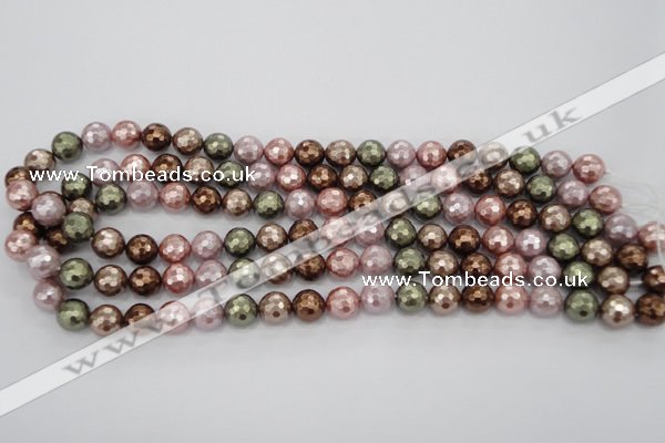 CSB501 15.5 inches 10mm faceted round mixed color shell pearl beads