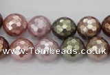 CSB502 15.5 inches 12mm faceted round mixed color shell pearl beads